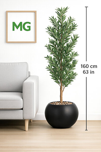 MG Artificial olive tree, 160 cm tall, large black round pot