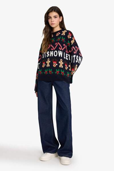 DeFacto Christmas Themed Regular Fit Crew Neck Knitwear Sweater F4386Ax25Cw