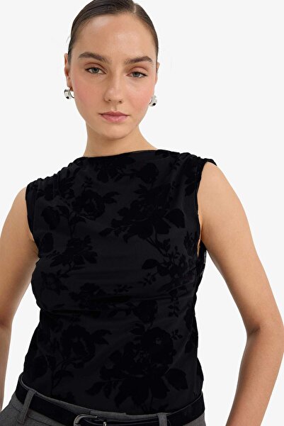 DeFacto Slim Fit Slim Fit Floral Crew Neck Tulle Sleeveless Blouse G6610Ax25Wn