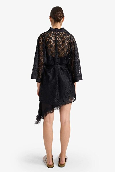 DeFacto Regular Fit Wrap Collar Lace Half Sleeve Dressing Gown-Fall in Love G1541Ax25Wn