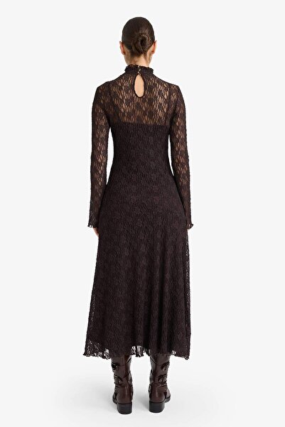 DeFacto A-Line Mock Neck Lace Long Sleeve Midi Dress G6959Ax25Au