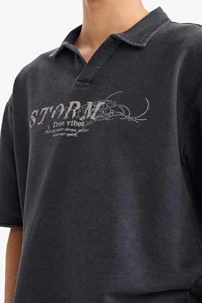 DeFacto Loose Fit Polo Neck Printed Short Sleeve T-Shirt G4429Ax25Wn