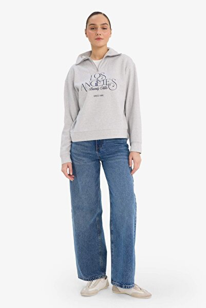 DeFacto Regular Fit Half Zip Printed Sweatshirt G6692Ax25Wn