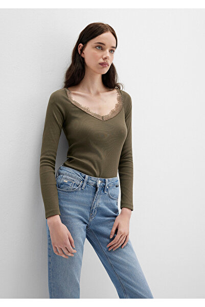 Mavi Long Sleeve Khaki T-Shirt Fitted / Slim Fit 1613851-87538