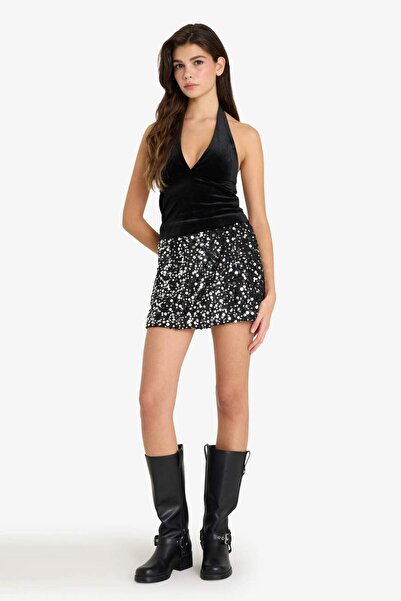 DeFacto Fitted Halter Neck Velvet Blouse G5871Ax25Wn