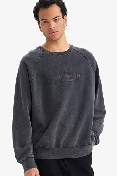 DeFacto Φούτερ Boxy Fit Crew Neck με τύπωμα G4353AX25WN