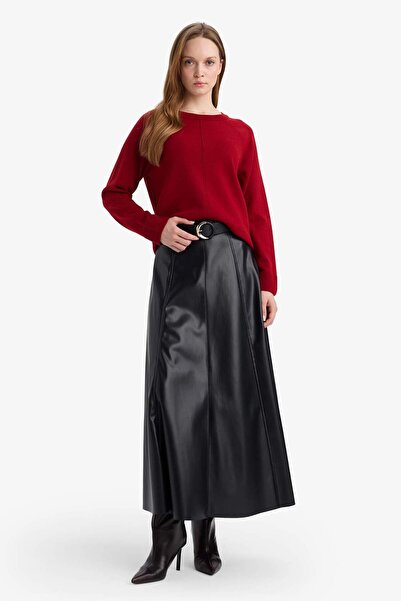 DeFacto Φούστα μίντι από συνθετικό δέρμα σε γραμμή Α G6663AX25WN