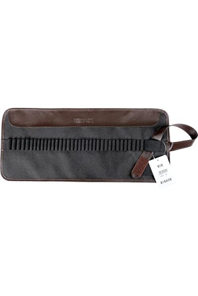 Yıldızan Roll Pencil Case, 36 Compartments, Black Fabric and Brown Leather, Velcro Closure 1178227
