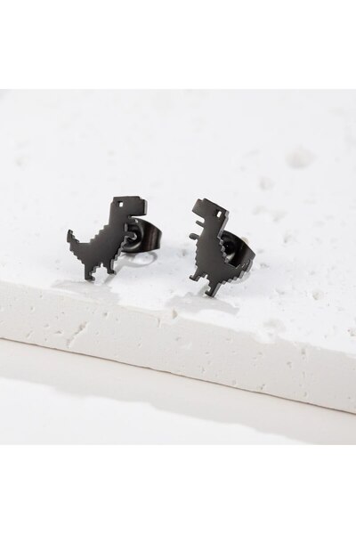 Choice أقراط أذن صغيرة من الفولاذ المقاوم للصدأ مطلية باللون الأسود بتصميم ديناصور صغير، زوج واحد، أنيقة وعصرية