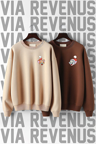 Vordevia Новогодишна блуза с принт, обло деколте, 3-слойна подплата от шерпа и свободна кройка