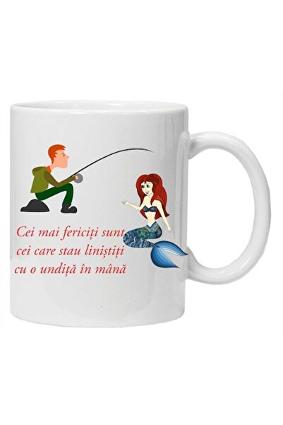 CRD PRINT Personalized fisherman mug – 'The happiest are those who sit with a rod in hand' (White, 330 ml)