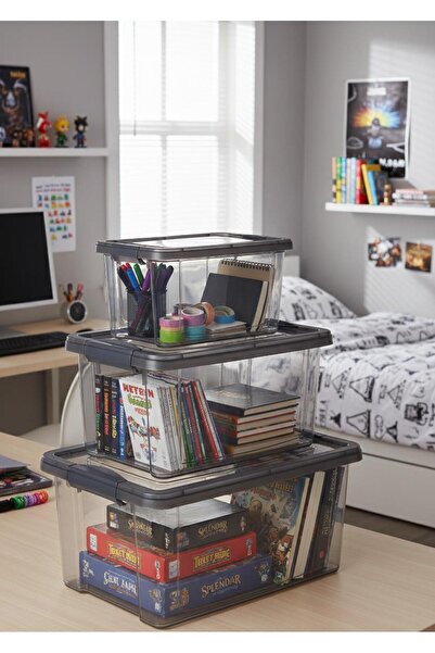 Okyanus Home Fresh Click Storage Container Set of 3 Anthracite 9, 5 and 2.5 Lt