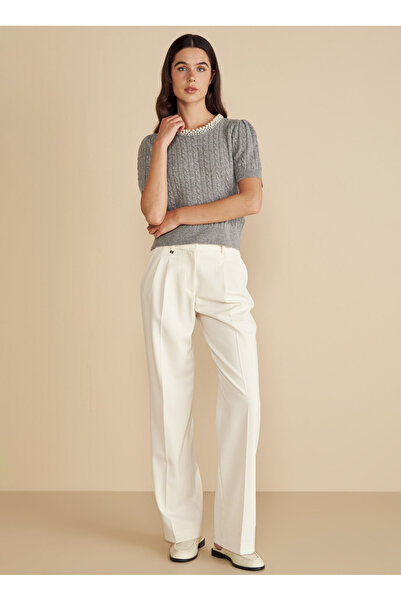 BROOKS BROTHERS Yüksek Bel Standart Ekru Kadın Pantolon Metal Logolu Çift Pil...