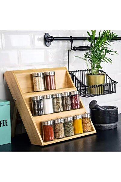 Mena Rise BrfShp 3 Katlı Doğal Bambu Ayaklı Baharatlık Rafı Organizer – Tezga...