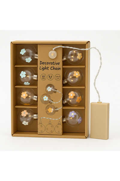 23 home Decorative light garland with 10 glass globes, floral pattern, 3.2 m, for indoor LED