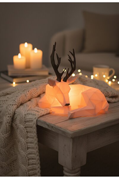 HaBu Lab Işıklı Geyik Lamba – 3D Baskı Yılbaşı Dekoru