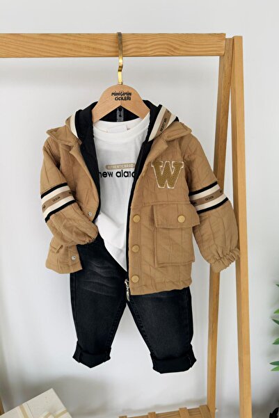 Minigimin Cicileri My Little One's Cicileri W 4-Piece Set for Boys with Embroidery Detail - K Hooded - Mustard