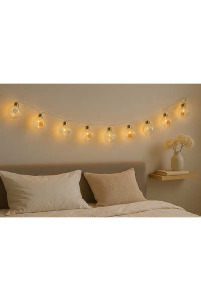 23 home Decorative light garland with 10 glass globes, floral pattern, 3.2 m, for indoor LED