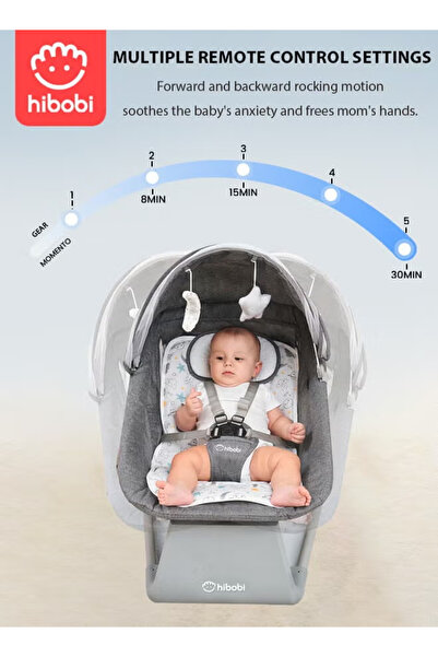 Hibobi Premium Electric Baby Rocker with Bluetooth for Infants, 5-Speed Baby Swing, Music & Comfort