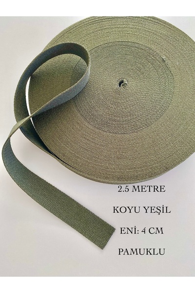 seyranat Koyu Yeşil Renk 2.5 Metre Eni 4 Cm Pamuklu Cüzdan-Çanta Askısı, Sapı...