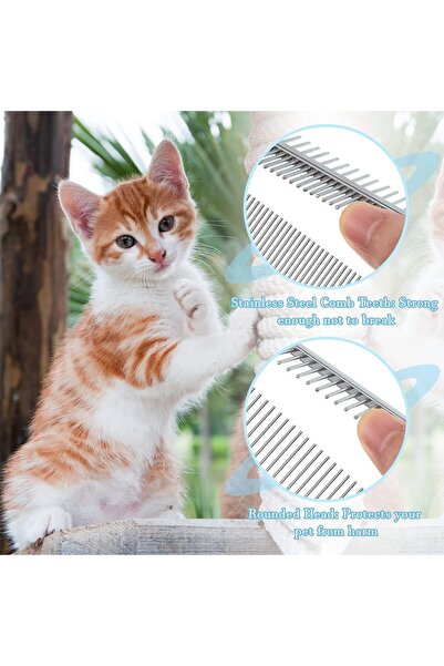 ASKIND 2 Pcs Dog & Cat Wooden Handle Metal Grooming Combs - Double-Sided Stainless Steel Flea & Fur Brush