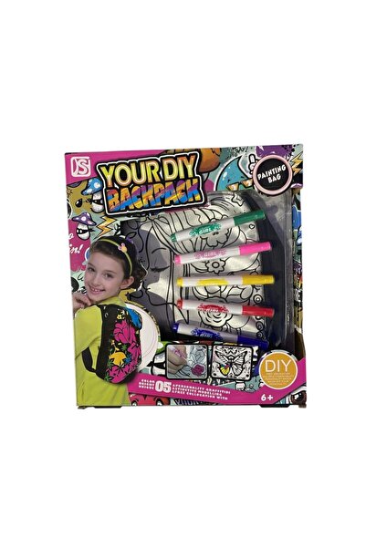 Toysea DIY Color Your Own Backpack Set for Kids, Creative Drawing Bag with 6 Fabric Markers for Art & Craft