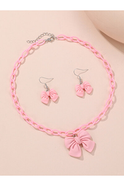 Take Two By Styli 2pcs Girl's Bow Pendant Chain Necklace with earrings set
