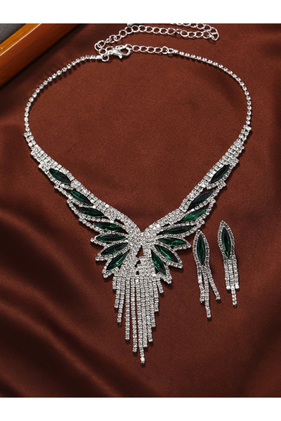 Take Two By Styli طقم قلادة وأقراط مزين بشراشيب من أحجار الراين