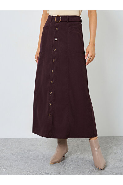 Styli Corduroy Maxi Skirt with Self-Belt