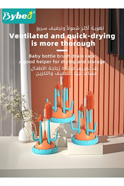 BYBEO 4 in 1 Silicone Baby Bottle Cleaning Brush Set with Stand, 360° Rotating Water Bottles Cleaner, Cup