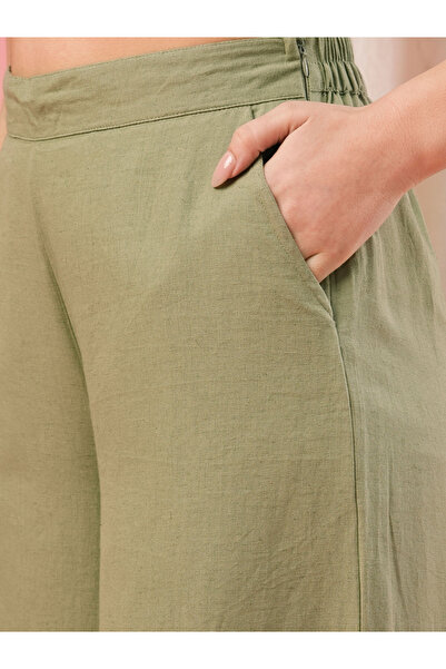 Globus By Styli Mid Rise Semi Elastic Waist Opaque Wide Leg Palazzos