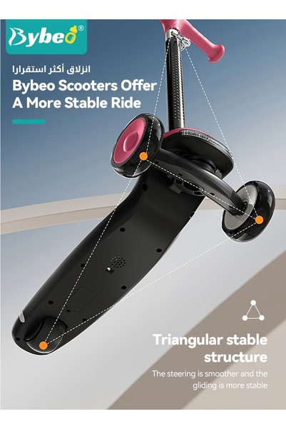 BYBEO Kids Scooter, 3 Wheel Skate Scooter, Foldable Kids Kick Scooter, Runner Scooter with Adjustable Height, Music and LED Lights, for 2-12 Years Boys Girls