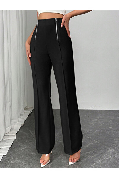 Take Two By Styli Black High Rise Flared Trousers