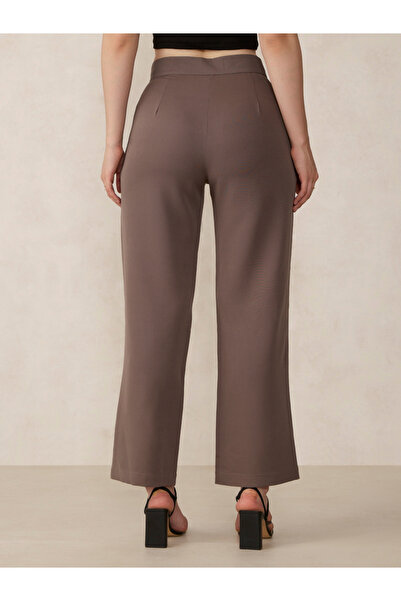 Outzidr By Styli Brown Extended Waistband Straight Fit Trousers