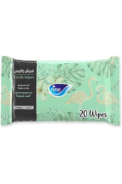 FINE , Fresh Wipes Tropical Scent, 20 sheets - Alcohol Free Facial Wipes