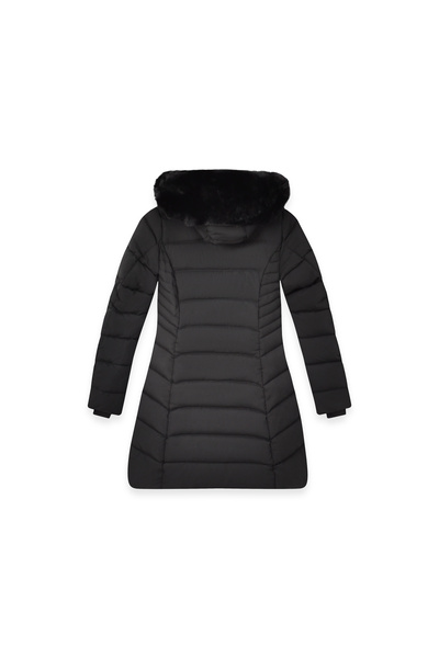 SETTY KOOP Women’s Long Slim-Fit Puffer Coat with Plush Faux Fur Hood, Winter Jacket with Zip Pockets