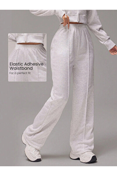 Take Two By Styli Grey Pipping Detail Elastic Waist Wide Leg Pants