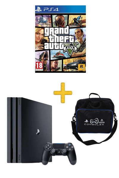 Sony PlayStation 4 Pro 1TB + Tek Kol + GTA 5 Disk Oyun + ConsoleX Çanta (Yeni...