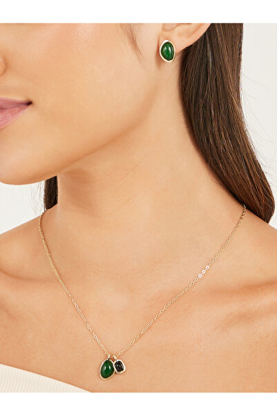 Styli طقم قلادة وأقراط مرصعة بأحجار كريمة صناعية