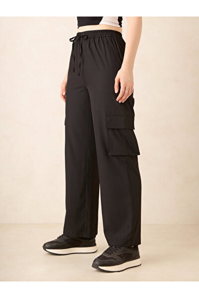 Outzidr By Styli Black Wide Leg Parachute Pants