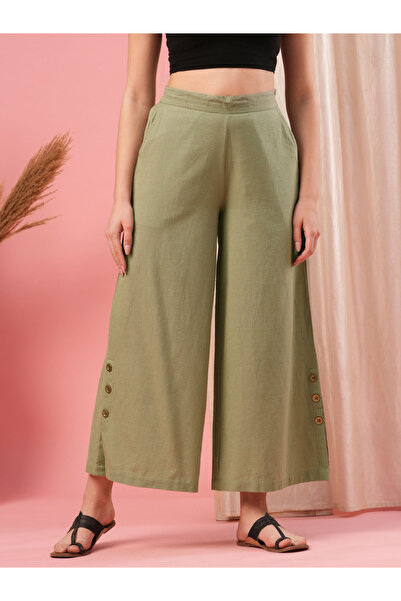 Globus By Styli Mid Rise Semi Elastic Waist Opaque Wide Leg Palazzos