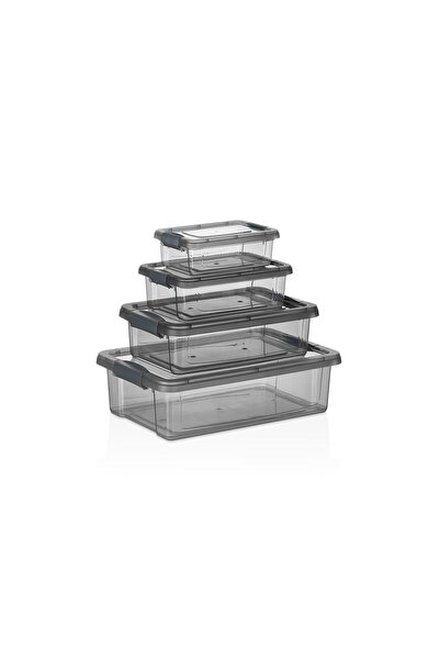 Okyanus Home Fresh Click Anthracite Storage Container Set of 4 Transparent 0.80, 1.50, 3 and 6 Lt