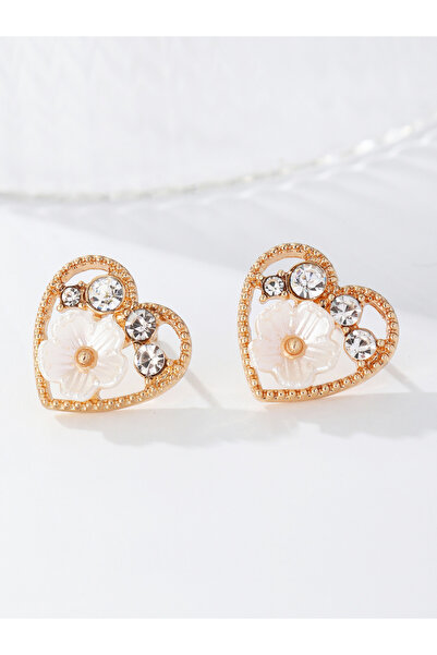 Take Two By Styli Rhinestone Floral Heart Shape Earrings