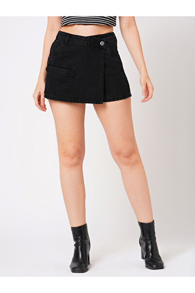 Globus By Styli Black Slim Fit Denim Skort with Pocket