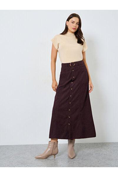 Styli Corduroy Maxi Skirt with Self-Belt