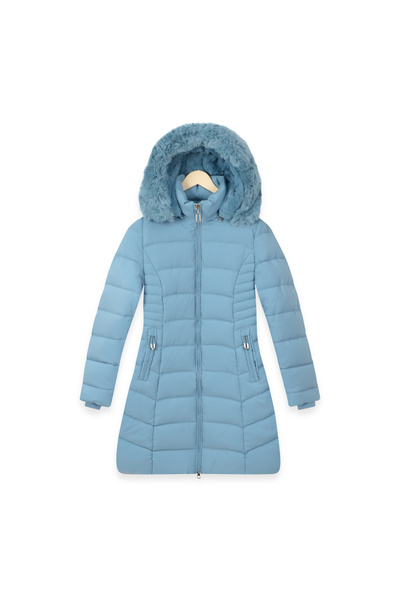 SETTY KOOP Women’s Long Slim-Fit Puffer Coat with Plush Faux Fur Hood, Winter Jacket with Zip Pockets