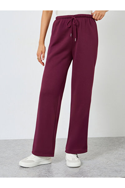 Styli Burgundy Wide Leg Knit Joggers