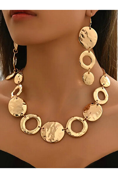 Take Two By Styli Circle Hollow Necklace and Earrings Jewelry Set
