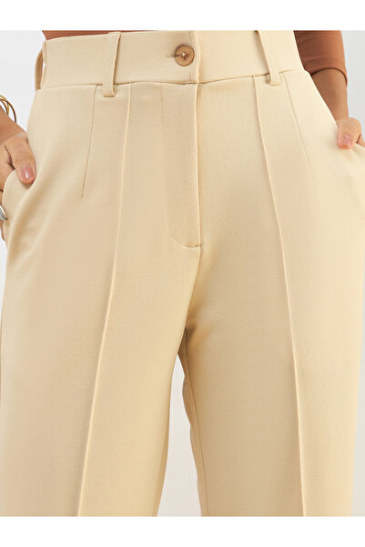 Sassafras By Styli Beige Front Dart Straight Leg Pants