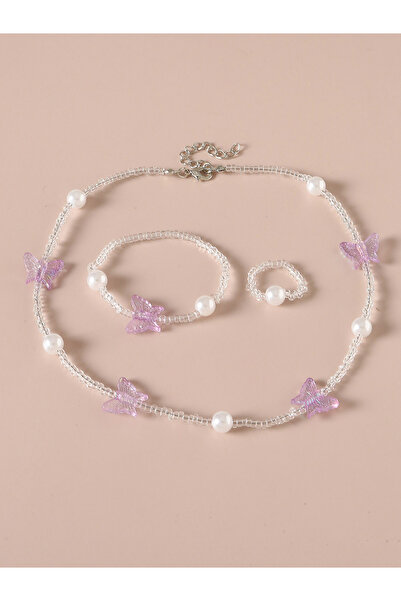 Take Two By Styli طقم مكون من 3 قطع من قلادة وسوار وخاتم مزين بخرز على شكل فر...